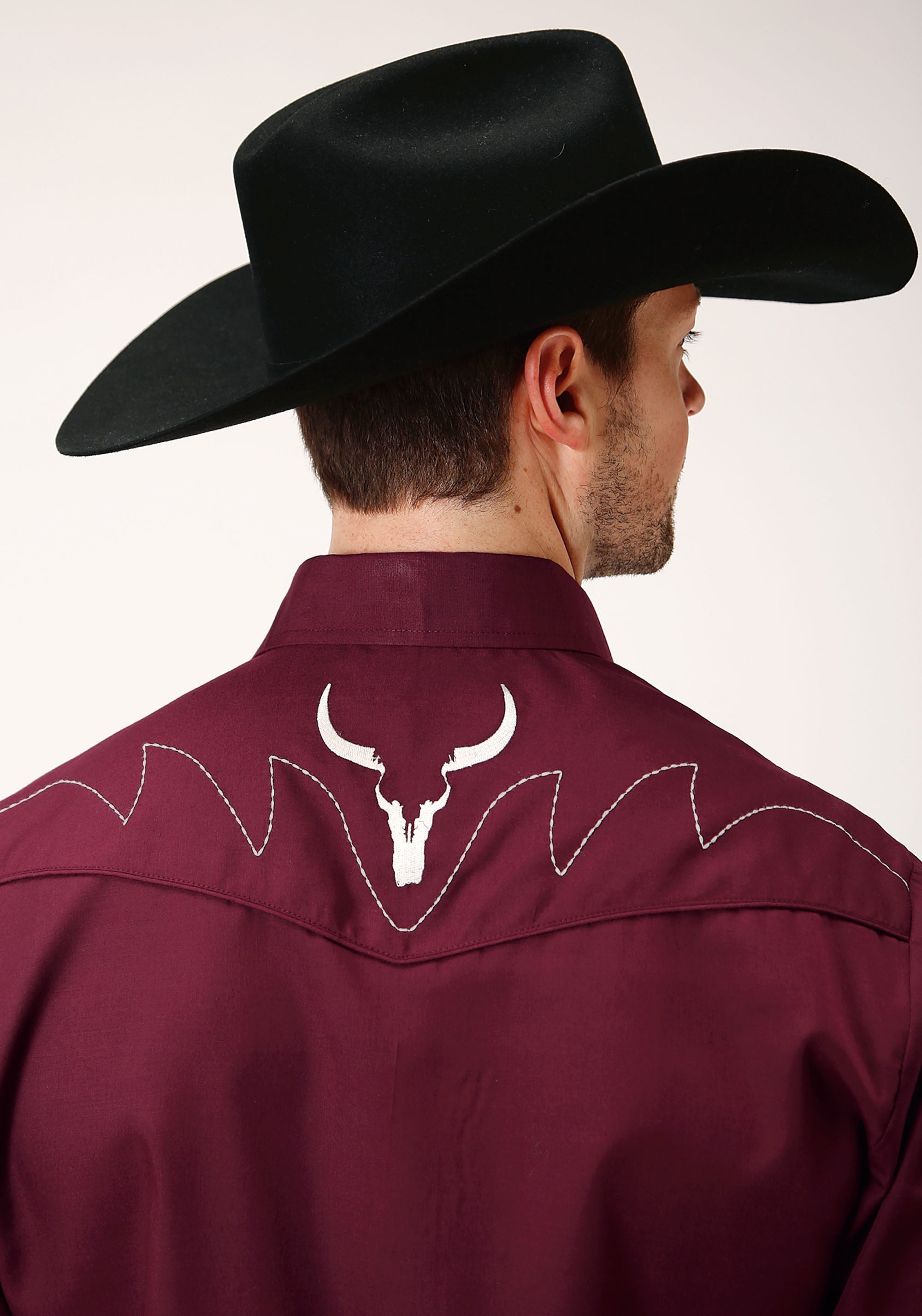 Roper Mens Long Sleeve Snap Solid Broadcloth Wine Western Shirt