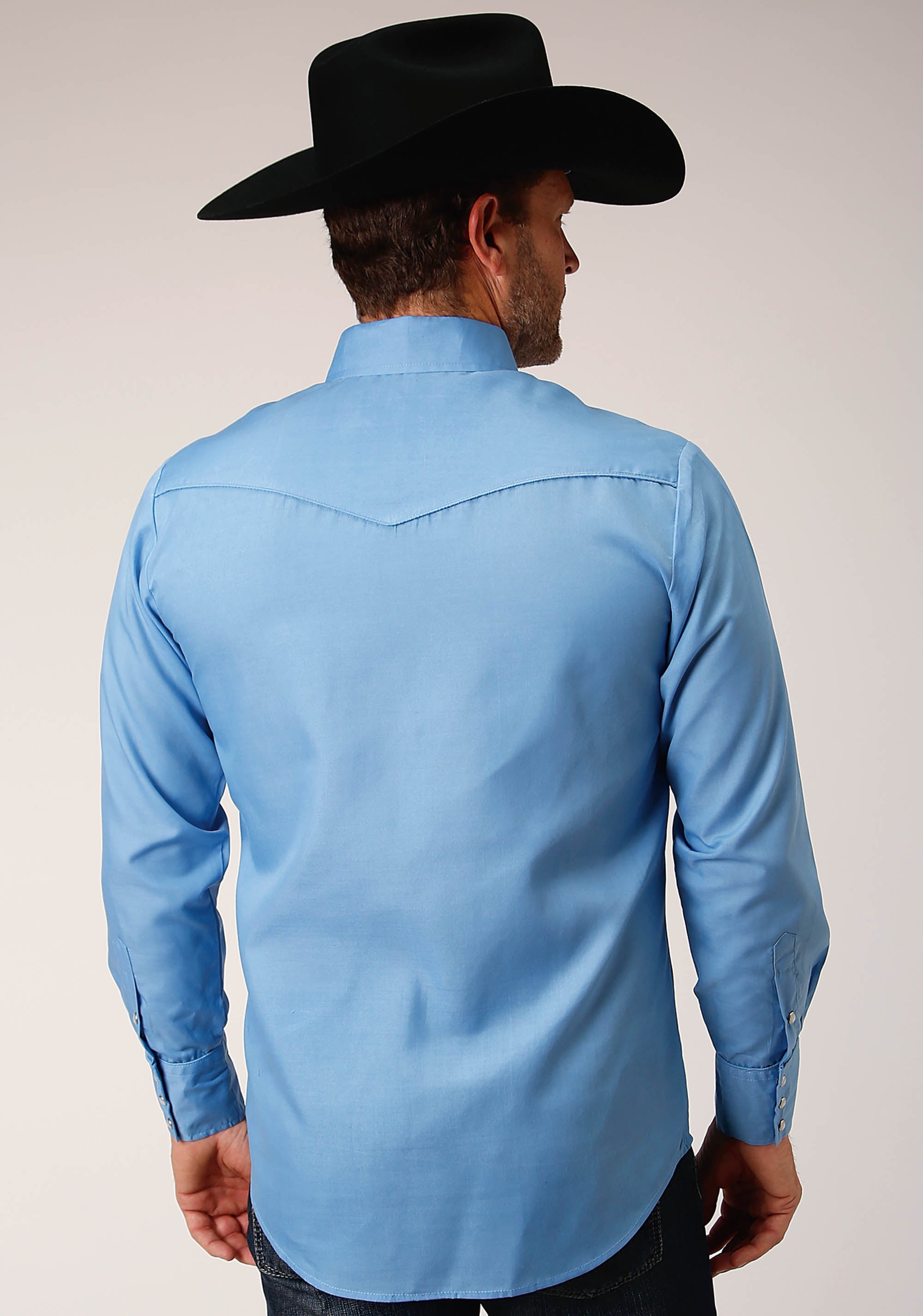 Roper Mens Long Sleeve Snap Solid Broadcloth Heritage Blue Western Shirt