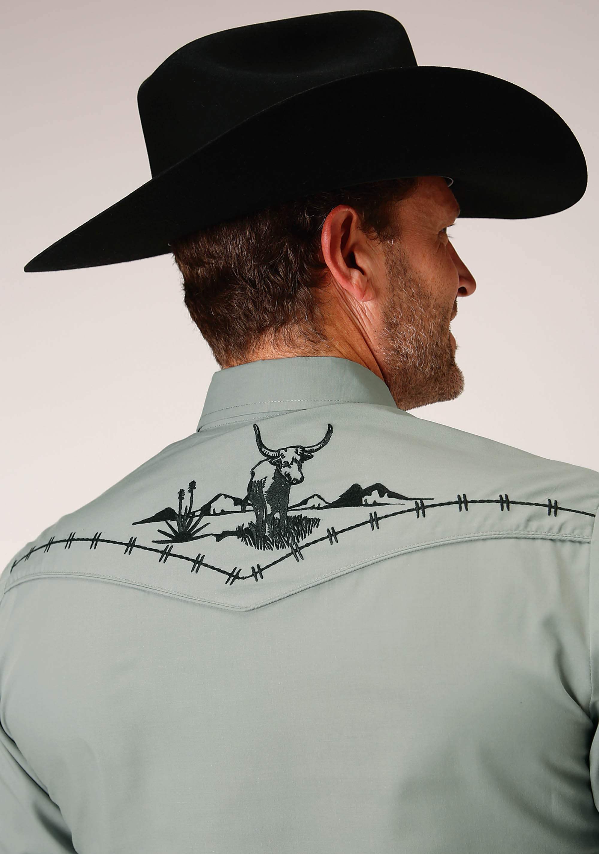 Roper Mens Long Sleeve Snap Solid Broadcloth Dusty Green Western Shirt - Roper - Flyclothing LLC