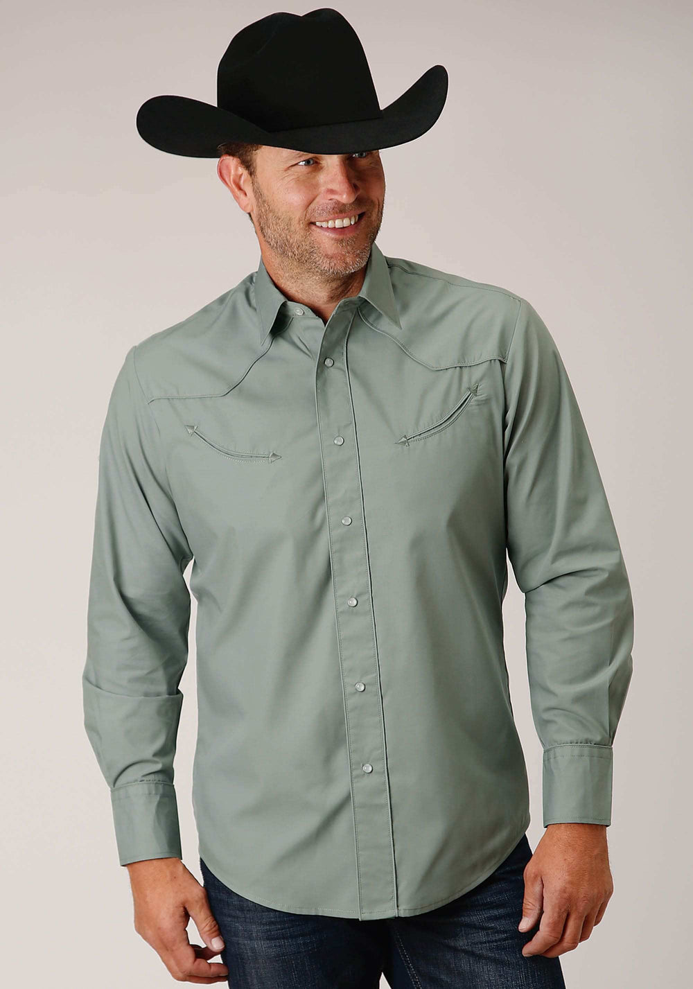 Roper Mens Long Sleeve Snap Solid Broadcloth Dusty Green Western Shirt - Roper - Flyclothing LLC
