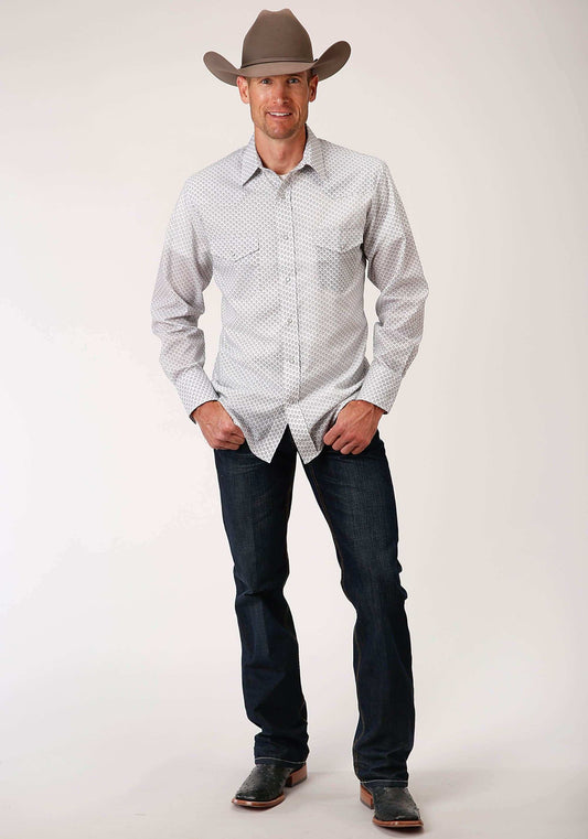 Roper Mens Long Sleeve Snap White Black Grey Teardrop Print Western Shirt - Roper - Flyclothing LLC