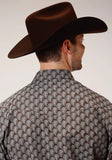 Roper Mens Long Sleeve Snap Chocolate And Cream Tear Drop Print Western Shirt - Roper