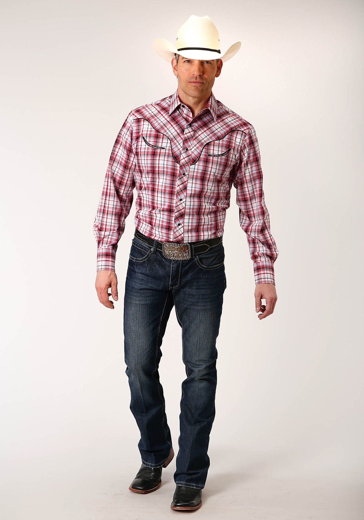 Roper Mens Long Sleeve Snap Red Plaid Western Shirt