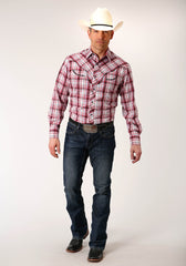 Roper Mens Long Sleeve Snap Red Plaid Western Shirt