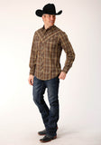 Roper Mens Long Sleeve Snap Multi Brown Plaid Western Shirt - Roper