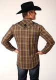 Roper Mens Long Sleeve Snap Multi Brown Plaid Western Shirt - Roper