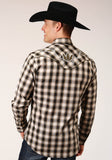 Roper Mens Long Sleeve Snap Black Cream And Olive Plaid Western Shirt - Roper