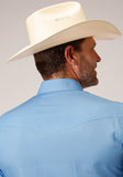 Roper Mens Long Sleeve Snap Solid Broadcloth Heritage Blue Western Shirt - Roper