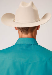 Roper Mens Long Sleeve Snap Solid Broadcloth Teal Western Shirt