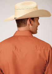 Roper Mens Long Sleeve Snap Solid Broadcloth Terracotta Western Shirt