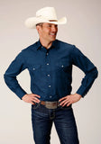 Roper Mens Long Sleeve Snap Solid Broadcloth Summer Navy Western Shirt - Roper