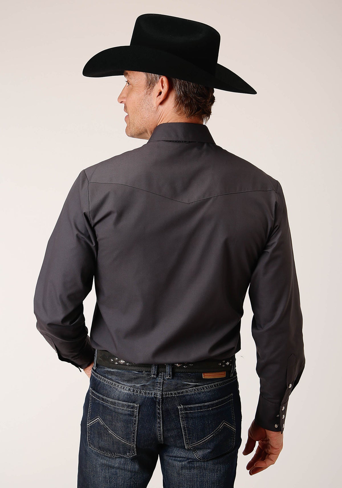 Roper Mens Long Sleeve Snap Solid Broadcloth Charcoal Western Shirt