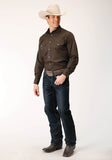 Roper Mens Long Sleeve Snap Solid Broadcloth Choc Brown Western Shirt - Roper