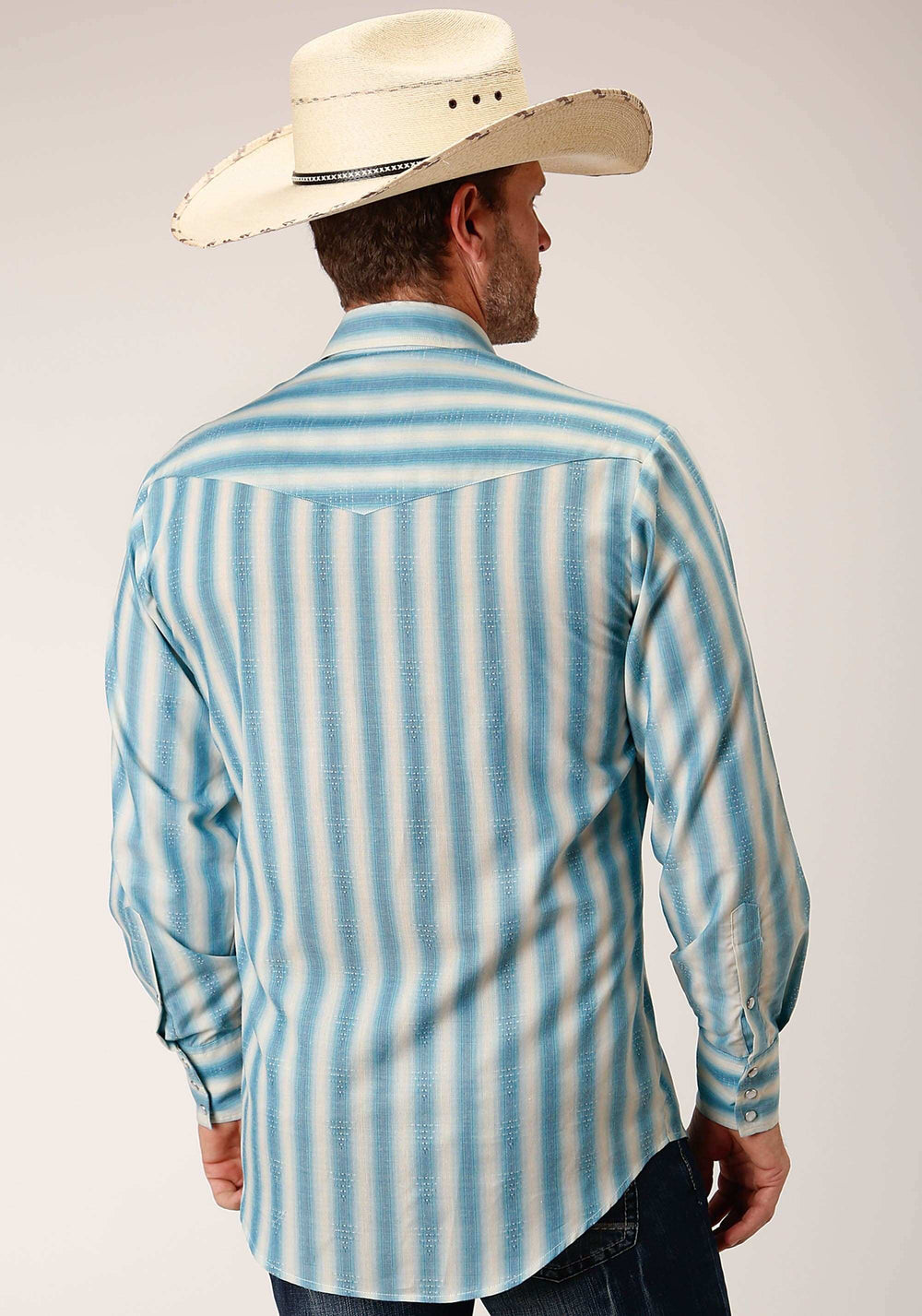 Roper Mens Long Sleeve Snap Aqua And Cream Ombre Stripe Western Shirt - Roper - Flyclothing LLC