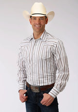 Roper Mens Brown And Grey Wide Stripe Long Sleeve Snap Western Shirt - Roper - Flyclothing LLC