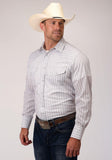 Roper Mens Grey Red And White Stripe Long Sleeve Snap Western Shirt - Roper