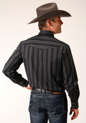 Roper Mens Long Sleeve Snap Black Charcoal Grey Stripe Western Shirt