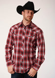 Roper Mens Long Sleeve Snap Red White And Black Plaid Western Shirt - Roper