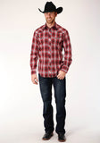 Roper Mens Long Sleeve Snap Red White And Black Plaid Western Shirt - Roper