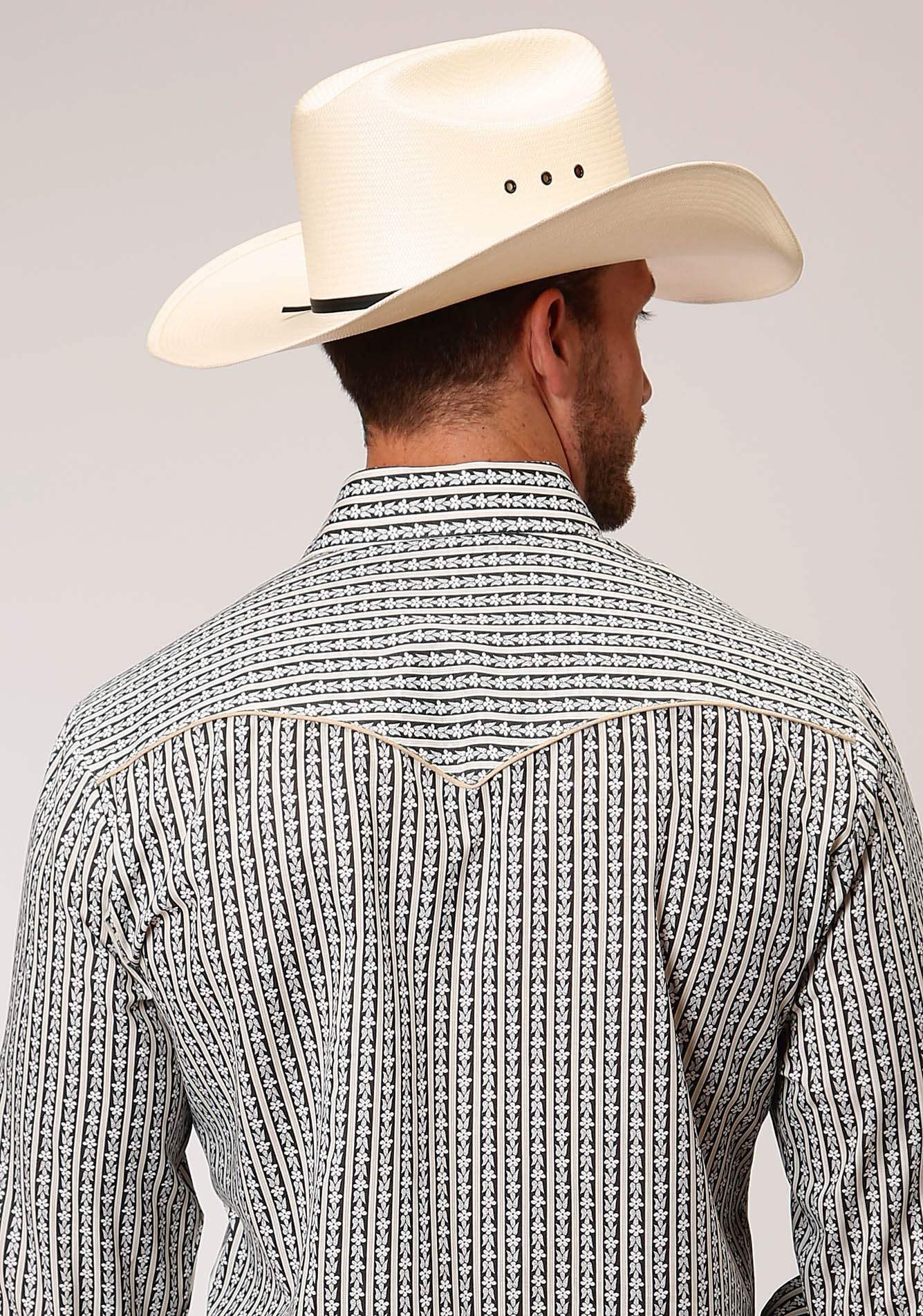 Roper Mens Dark Grey Ground Wallpaper Print Long Sleeve Snap Western Shirt - Roper - Flyclothing LLC
