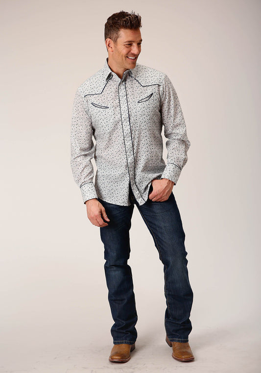 Roper Mens Long Sleeve Snap Multi Blue Mini Floral Print Western Shirt - Roper