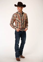 Roper Mens Long Sleeve Snap Multi Color Harvest Plaid Western Shirt