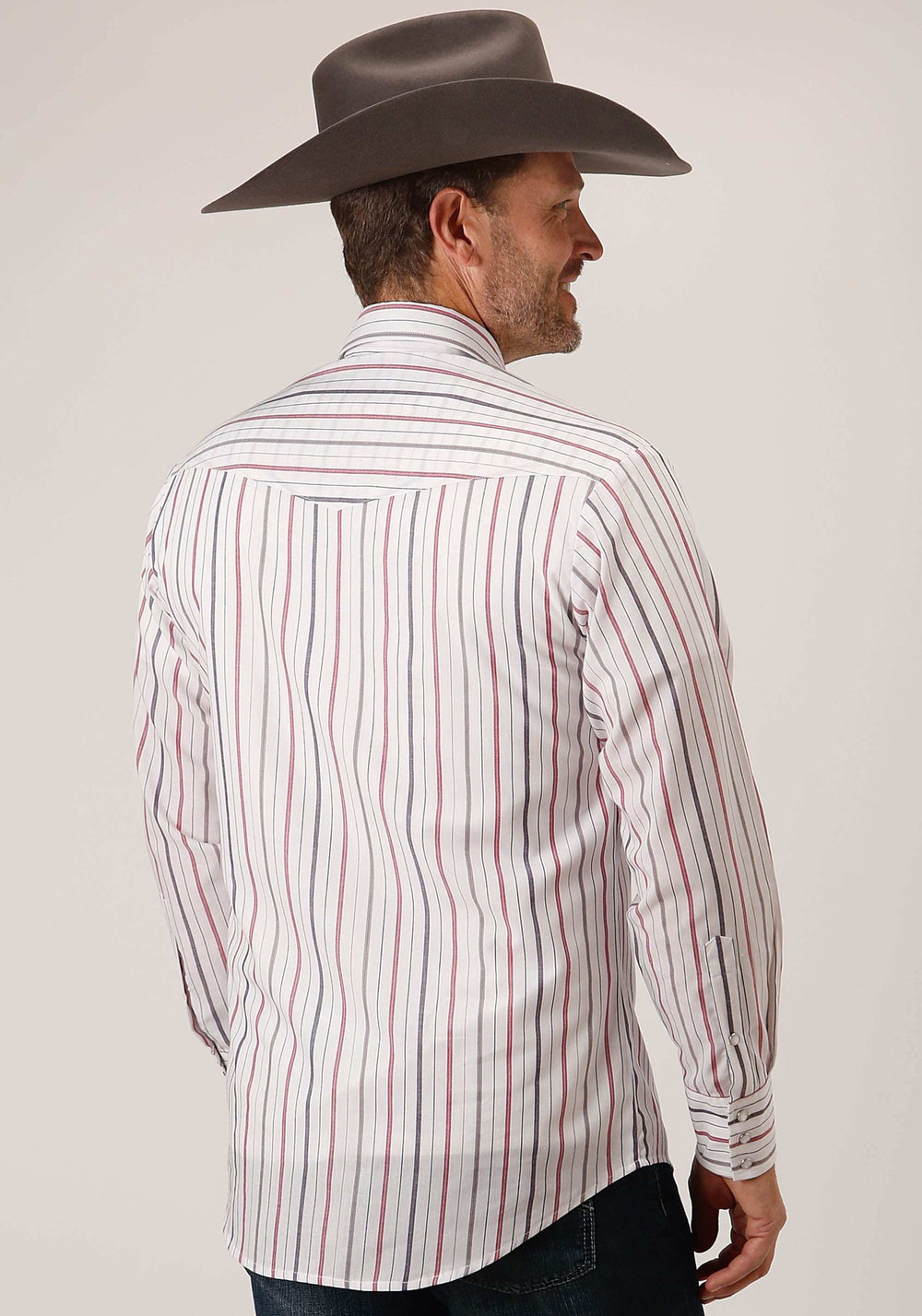 Roper Mens Long Sleeve Snap Navy Red Grey Stripe Western Shirt - Roper - Flyclothing LLC