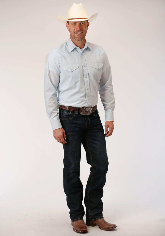 Roper Mens Blue And White Stripe Long Sleeve Snap Western Shirt - Roper - Flyclothing LLC