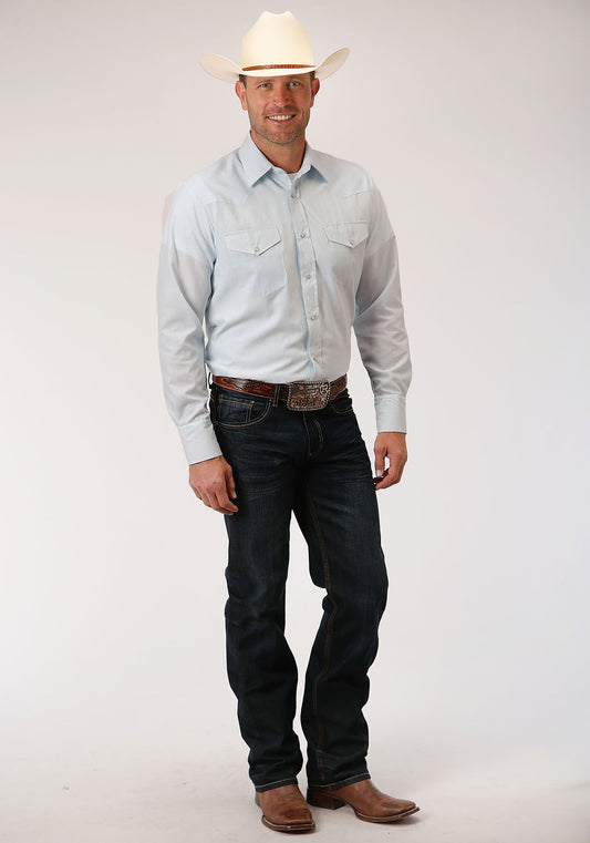 Roper Mens Blue And White Stripe Long Sleeve Snap Western Shirt
