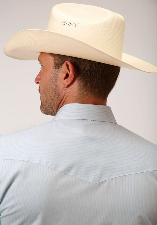 Roper Mens Blue And White Stripe Long Sleeve Snap Western Shirt