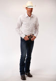 Roper Mens White With Red Stripe Long Sleeve Snap Western Shirt - Roper