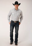 Roper Mens Long Sleeve Snap Ltgy Charcoal White Stripe Western Shirt - Roper