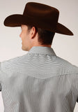 Roper Mens Long Sleeve Snap Charcoal And White Stripe Western Shirt - Roper