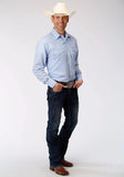 Roper Mens Blue Double Diamond Tone On Tone Long Sleeve Snap Western Shirt - Roper