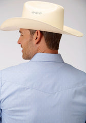 Roper Mens Blue Double Diamond Tone On Tone Long Sleeve Snap Western Shirt