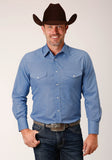Roper Mens Long Sleeve Snap Crosshatch Squares Tone On Tone Western Shirt - Roper