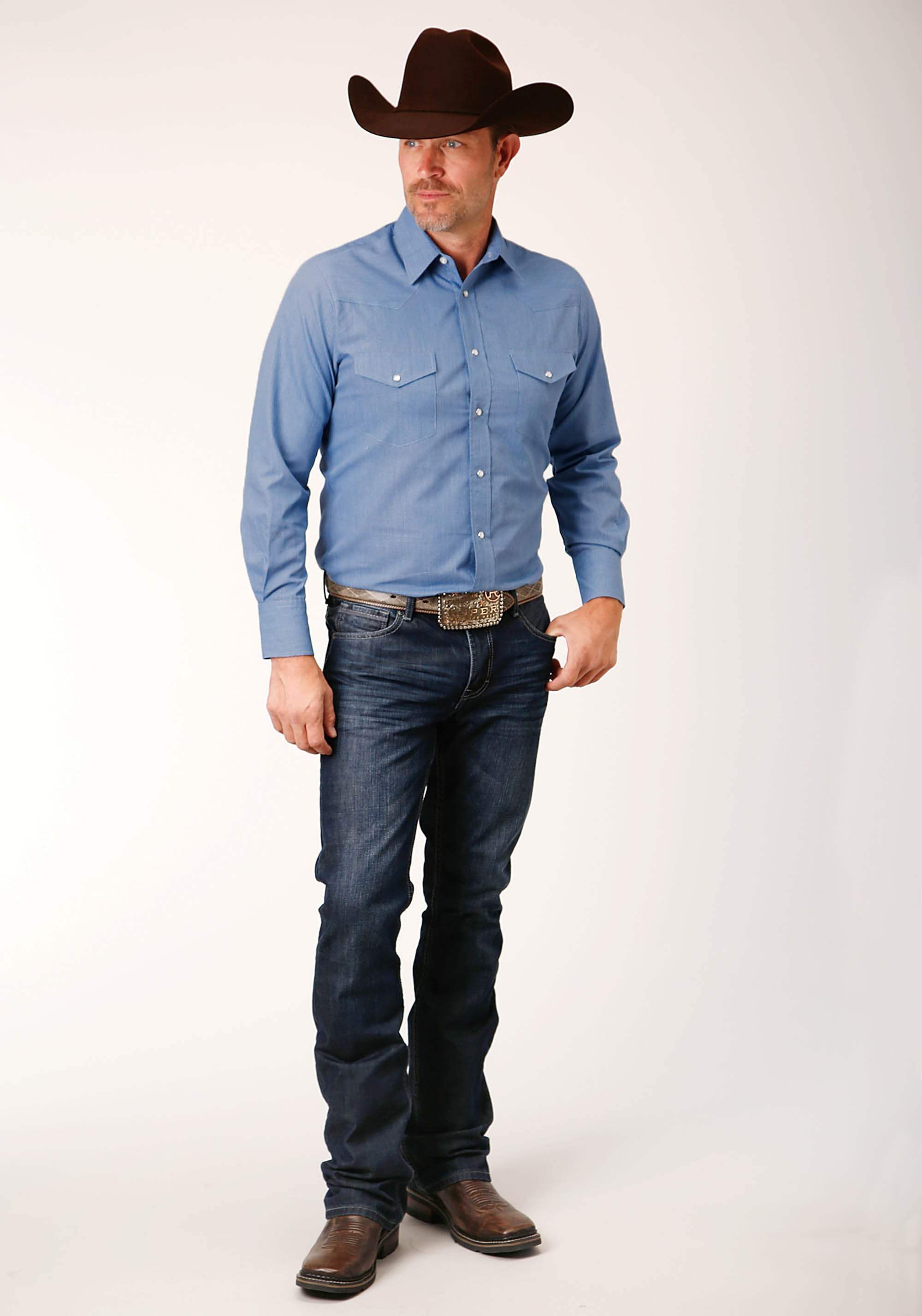 Roper Mens Long Sleeve Snap Crosshatch Squares Tone On Tone Western Shirt - Roper - Flyclothing LLC