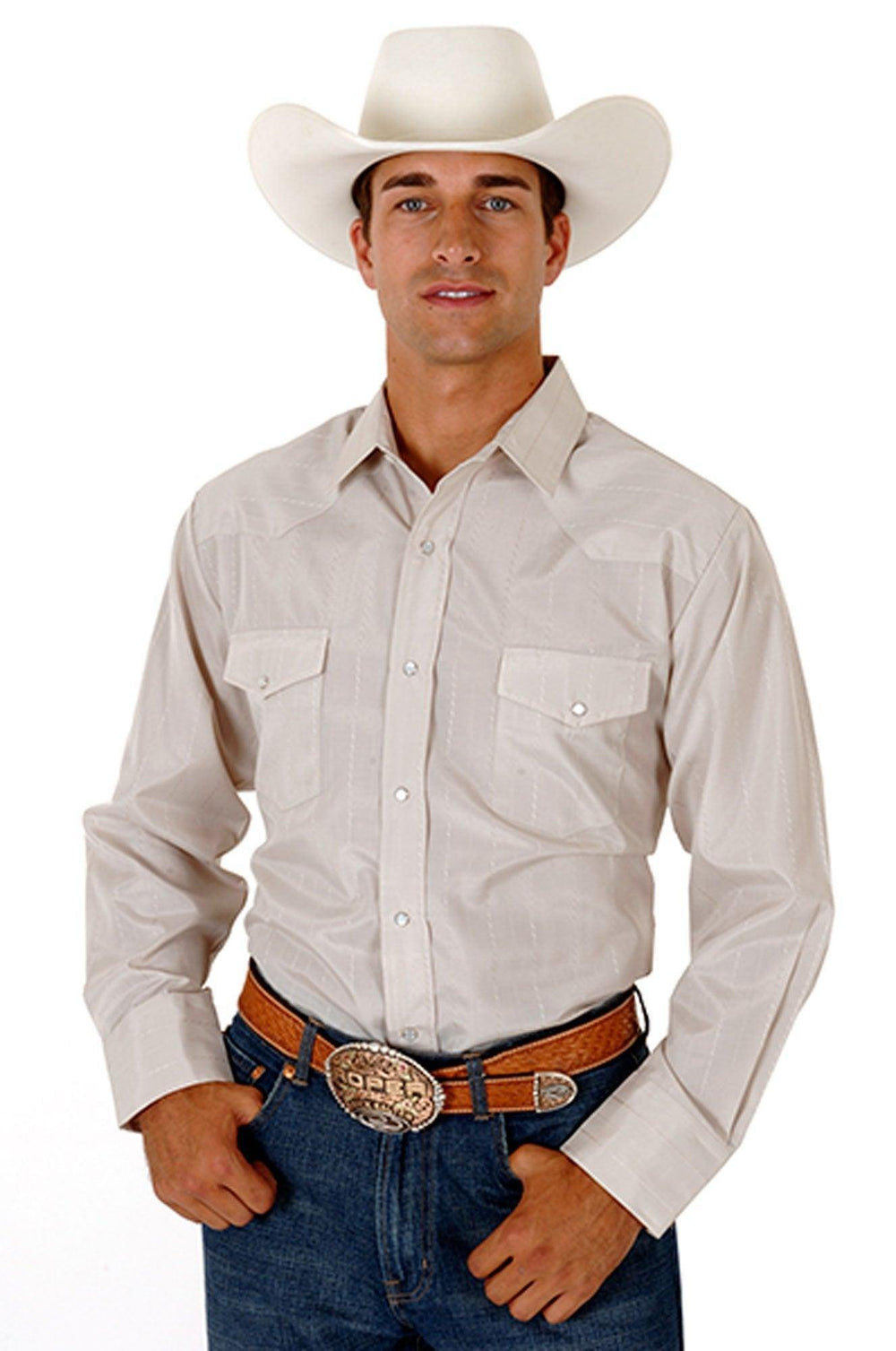 ROPER MENS TAN TONE ON TONE LONG SLEEVE SNAP WESTERN SHIRT - Roper