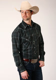 Roper Mens Long Sleeve Snap Forest Green And Navy Plaid Western Shirt Tall Fit - Roper
