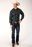 Roper Mens Long Sleeve Snap Forest Green And Navy Plaid Western Shirt Tall Fit - Roper