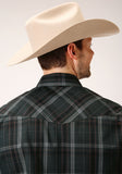 Roper Mens Long Sleeve Snap Forest Green And Navy Plaid Western Shirt Tall Fit - Roper