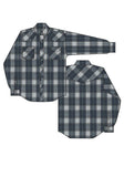 Roper Mens Long Sleeve Snap Navy Grey Ltblue Lg Scale Plaid Western Shirt Tall Fit - Roper
