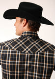Roper MENS LONG SLEEVE SNAP NAVY CREAM GOLD PLAID WESTERN SHIRT TALL FIT - Roper