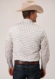 Roper Mens Long Sleeve Snap Brown And Blue Wallpaper Stripe Western Shirt Tall Fit - Roper