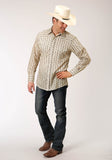 Roper Mens Long Sleeve Snap Cream And Brown Wallpaper Stripe Western Shirt Tall Fit - Roper