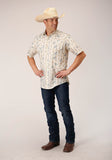Roper Mens Short Sleeve Snap Vintage Wheat Print Western Shirt - Roper
