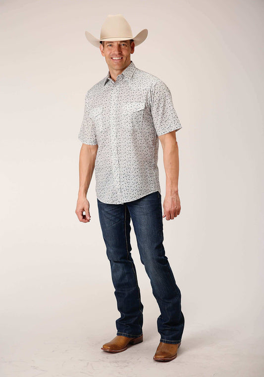 Roper Mens Short Sleeve Snap Multi Blue Mini Floral Print Western Shirt - Roper - Flyclothing LLC