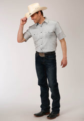 Roper Mens Short Sleeve Snap Tiny Black And White Foulard Western Shirt