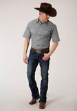 Roper Mens Short Sleeve Snap Navy And Cream Floral Print Western Shirt - Roper