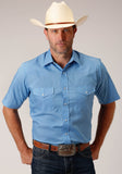 Roper Mens Short Sleeve Snap Solid Broadcloth Heritage Blue Western Shirt - Roper